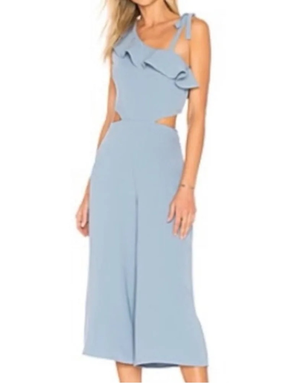 Tularosa One-Shoulder Ruffle Jumpsuit in Blue